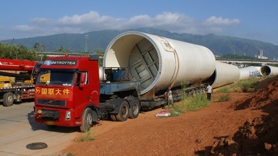 63吨风电塔筒工程设备山区运输 湖南货友汇超大件物流平稳交付